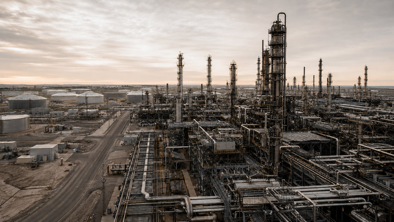 An integrated refinery complex seen from the air.